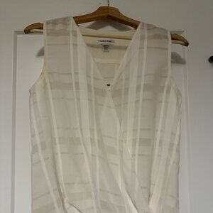 Calvin Klein Womens Tank Top Sleeveless Blouse White Size XS/S Semi Sheer